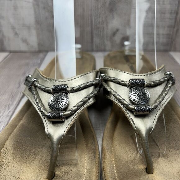 Minnetonka Women's Silverthorne Thong Sandals Flip Flops Leather Gold Size 9 - Picture 5 of 13